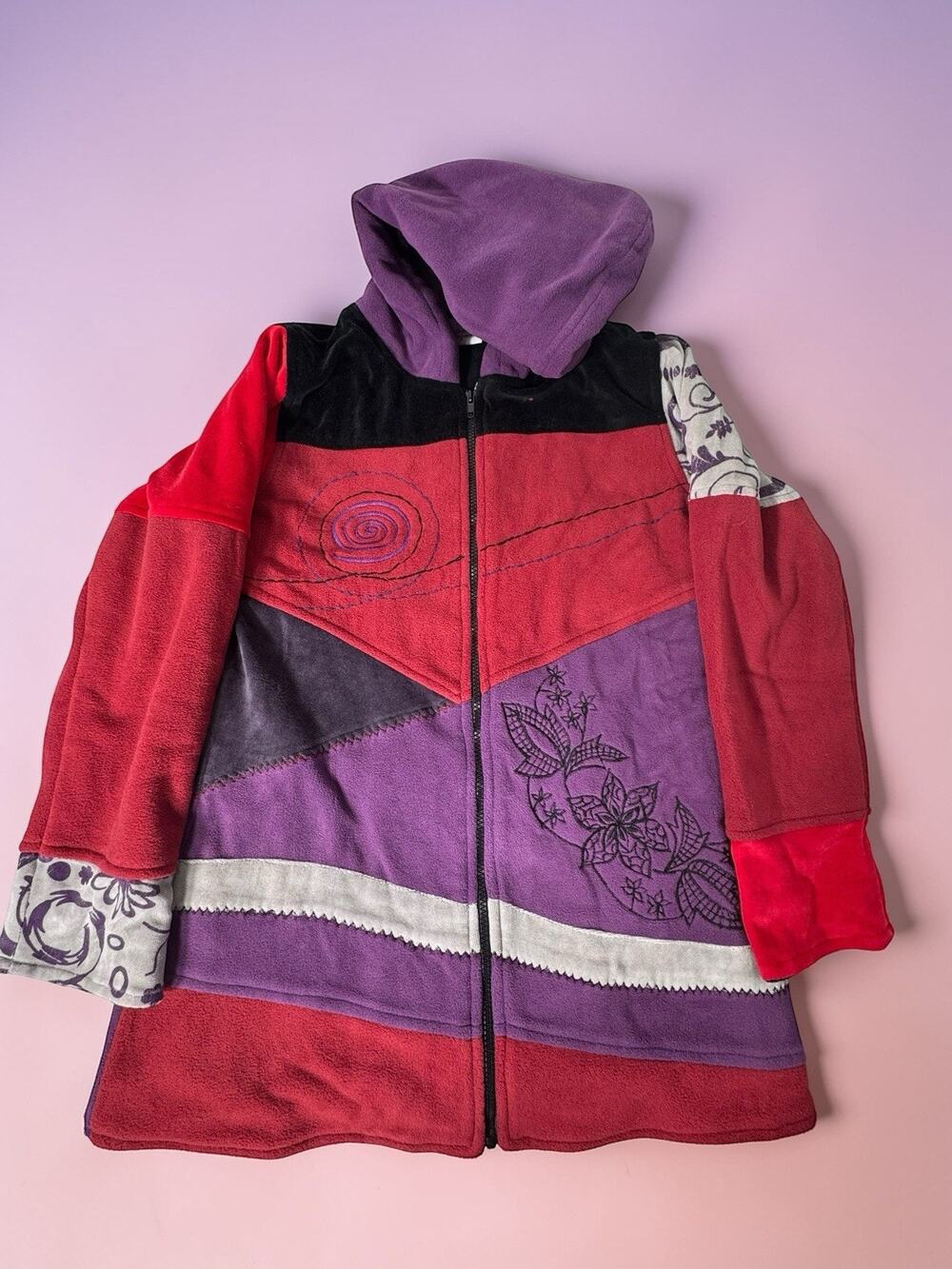 Greater Good Network Colorblock Full Zip Fleece Hoodie Purple Embroidered S